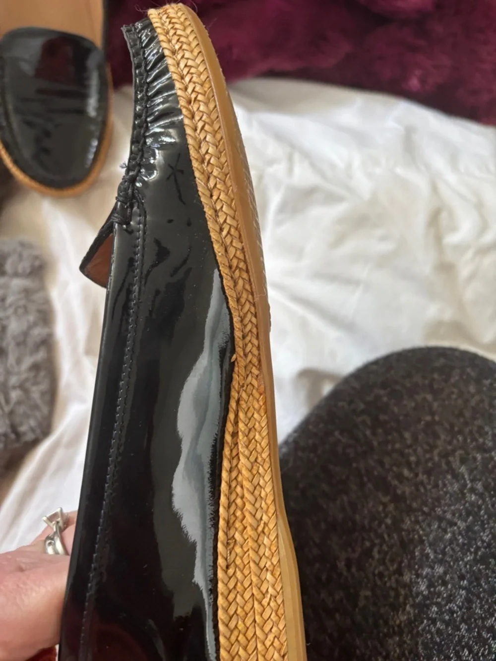 Stuart Weitzman Black Patent Leather Espadrille Loafers worn twice 6 1/2